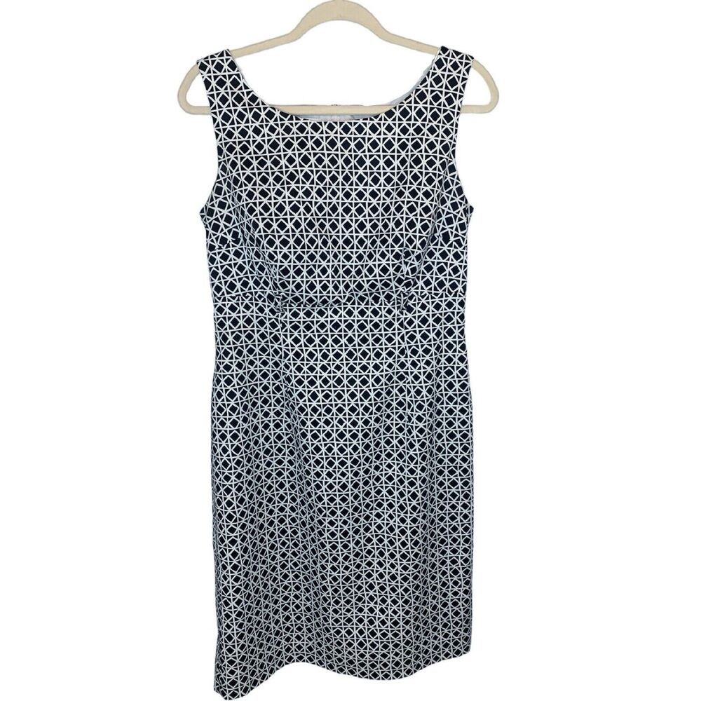 Talbots Sleeveless Shift‎ Dress Black White Geometric Print Size 8 Cotton Blend